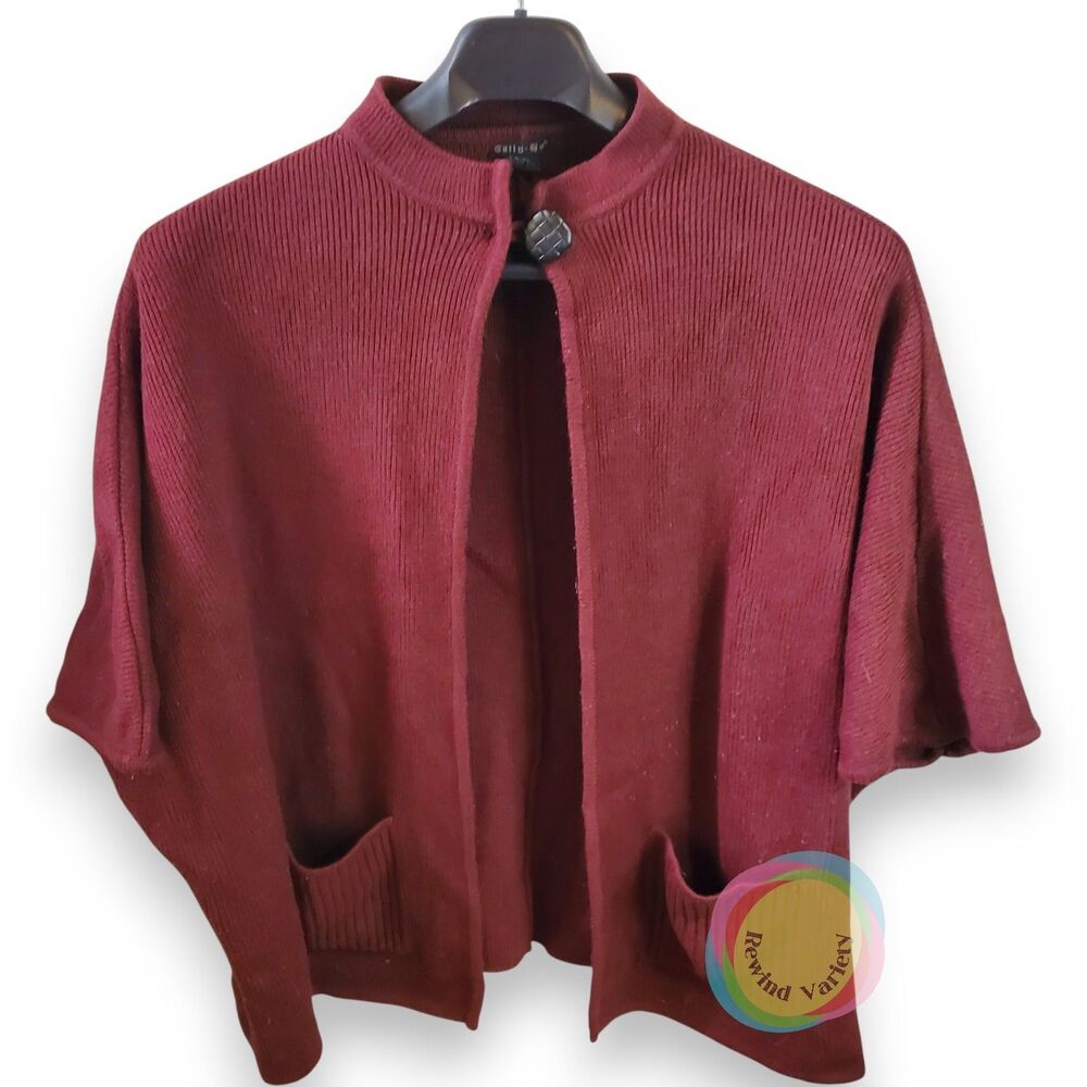 Tally Ho Burgundy Knit Sweater Cape Poncho Cardigan Plus 2X